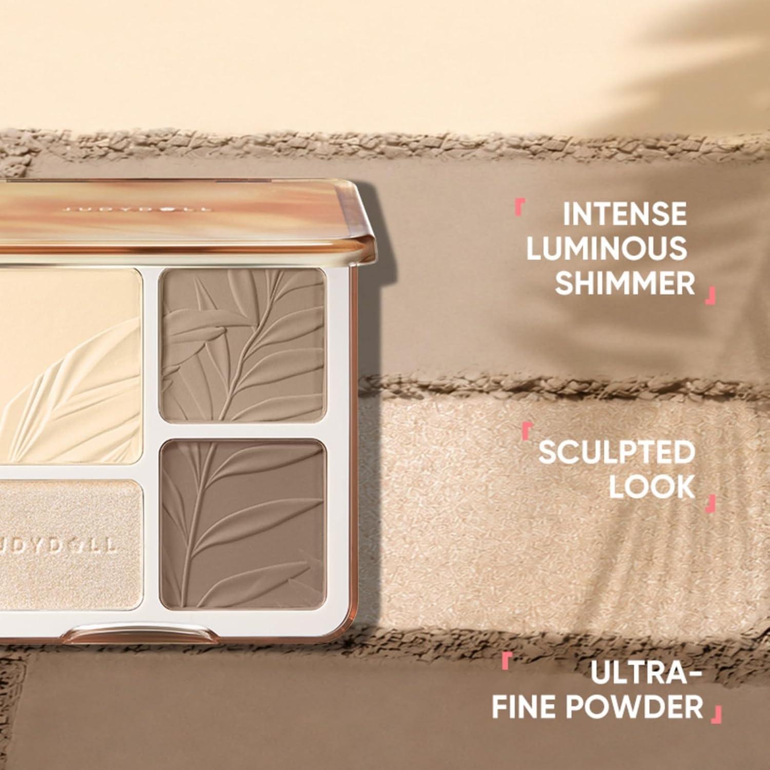 Detalle 2 de JUDYDOLL Highlight & Contour Palette (Warm Skin Tone) — 4-color matte compact for beginners, blendable face makeup