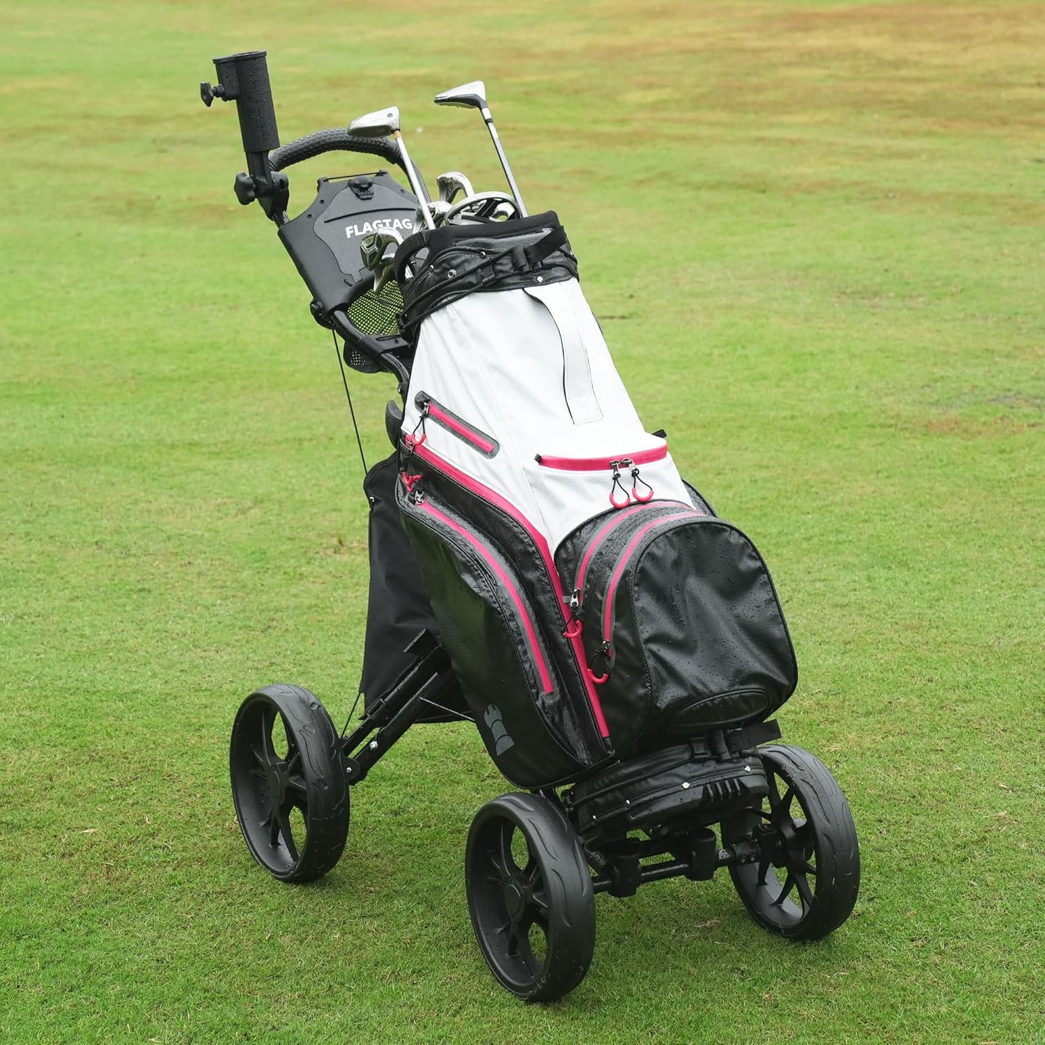 Detalle de FLAGTAG 4-Wheel Golf Push Cart with One-Click Folding and Adjustable Handle