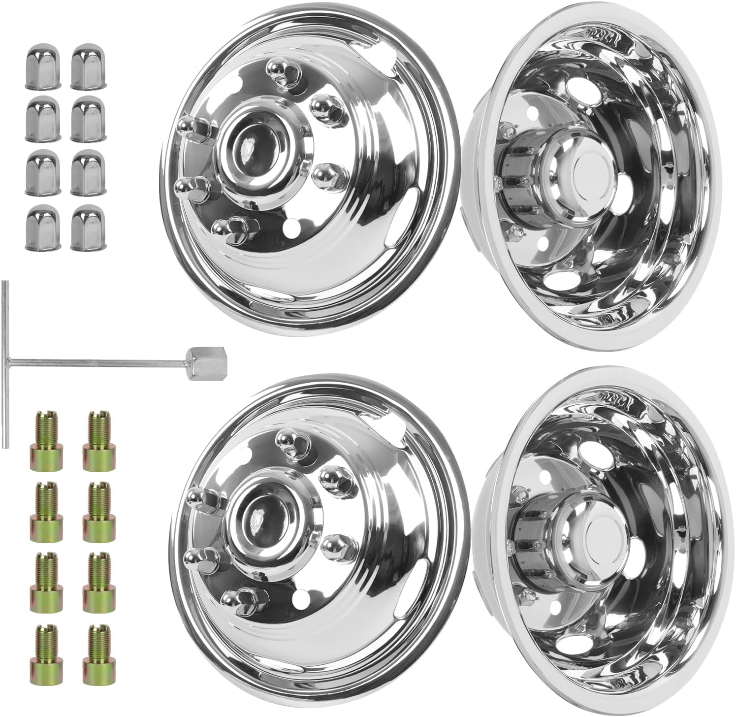 Thumbnail 6 de hightall 19.5 Wheel Simulators for Dodge Ram 4500/5500 — 19.5" 10-Lug Stainless Hubcaps (Polished) 4-Piece Bolt-On Set