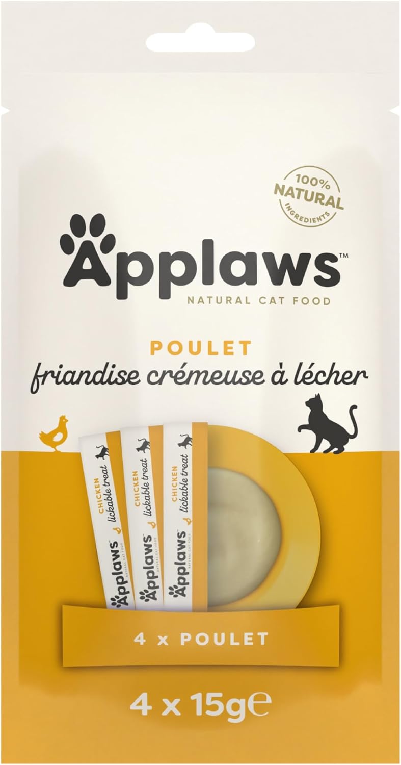 Detalle 2 de Purée de Poulet Applaws 100% Naturelle pour Chats — Sans Céréales, Douce et Crémeuse (40 sachets, 15 g chacun)