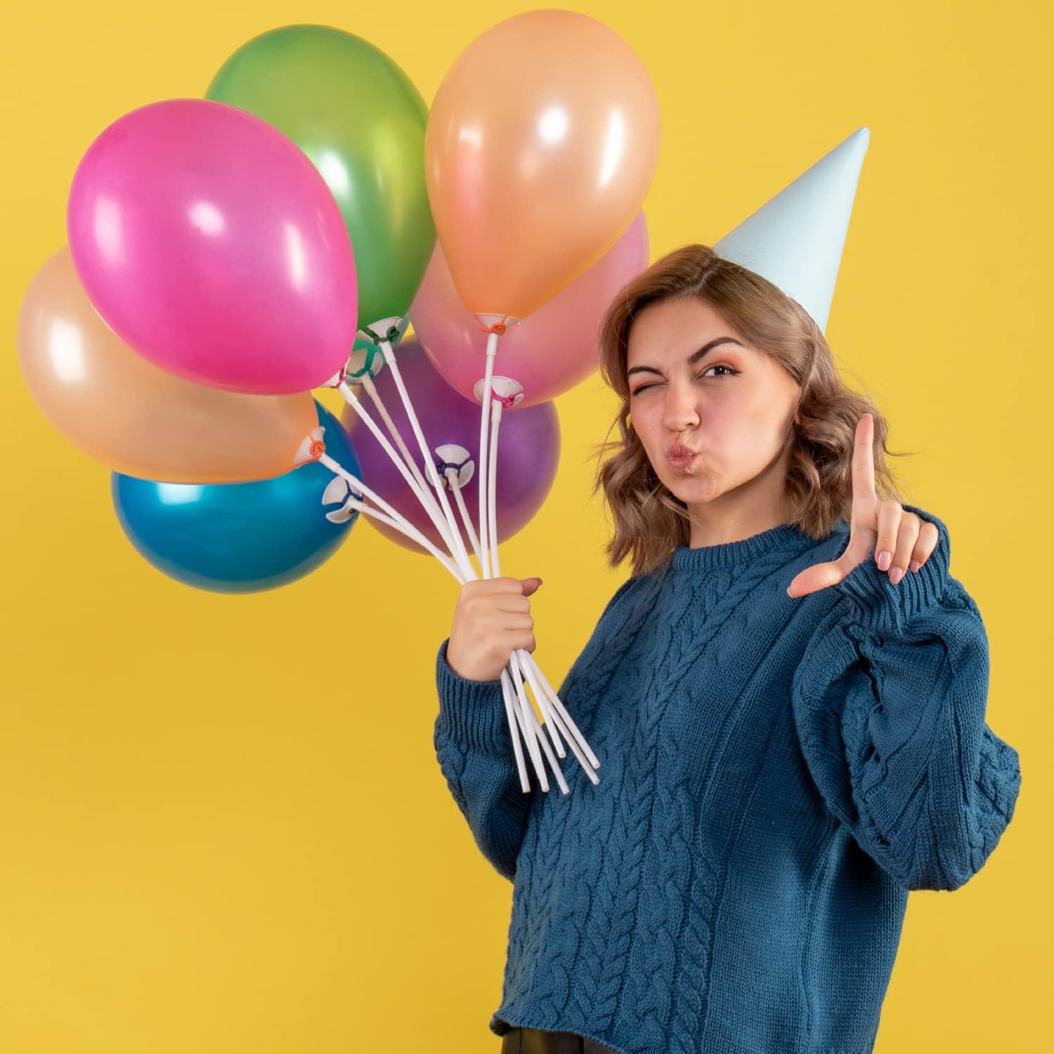 Detalle de Haiou Lot de 100 Tiges à Ballons Réutilisables en Plastique – pour anniversaires, fêtes et mariages
