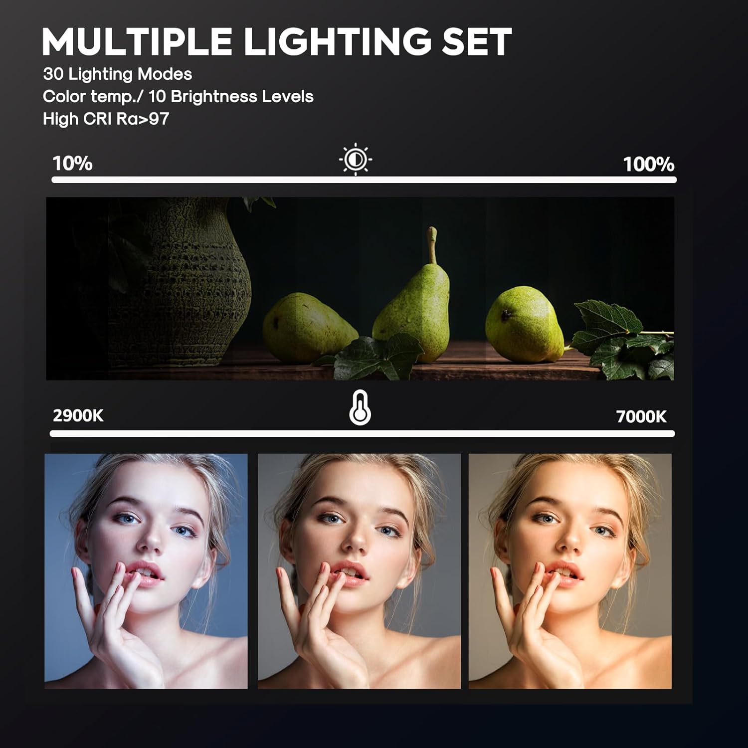 Detalle 2 de NiceVeedi 25W LED Video Panel Light Kit (2-Pack) with 185cm stands, tripod, 2900–7000K dimmable lighting