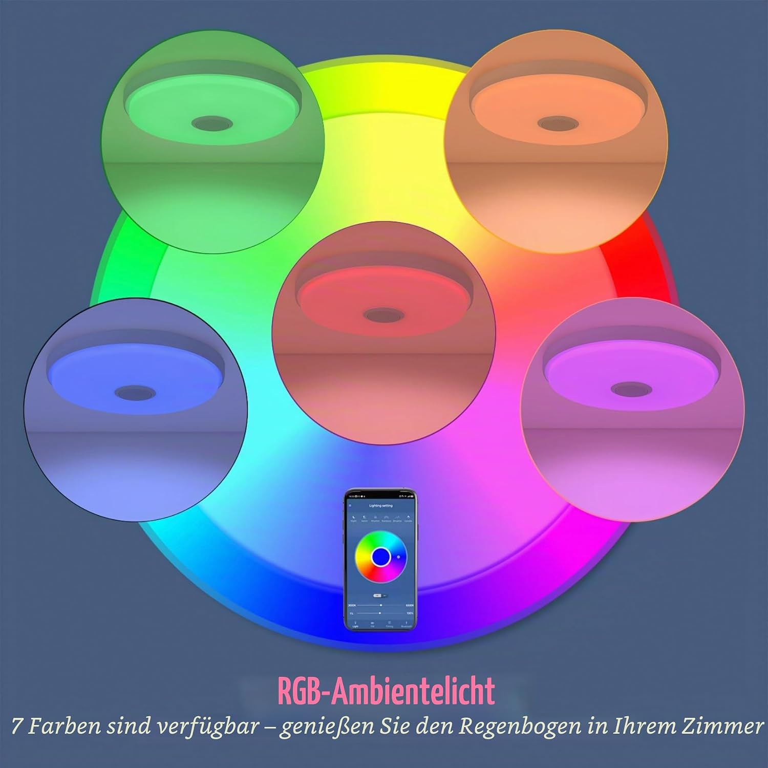 Thumbnail 4 de JDONG LED-Deckenleuchte mit Fernbedienung, App-Steuerung und Bluetooth-Lautsprecher – 36 W, 40 cm Ø, RGB-Farbwechsel