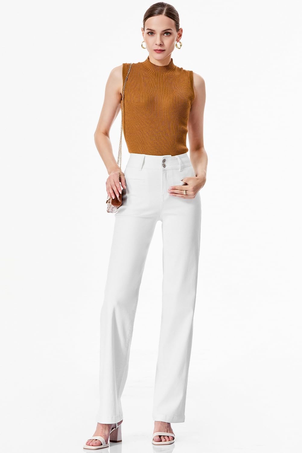 Thumbnail 6 de Sidefeel Women’s High-Waisted Straight-Leg Stretch Jeans with Pockets (Zimbaplatinum Denim)