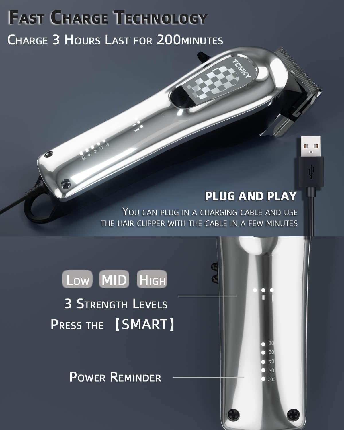 Detalle de TCMKY Hair Clippers for Men: Cordless & Corded Barber Clippers for Home Grooming