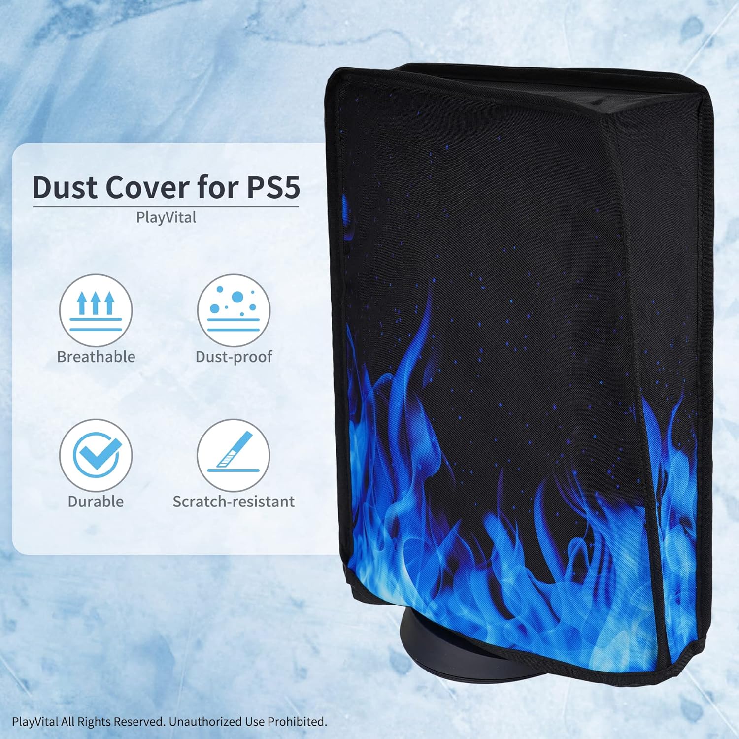 Detalle de playvital Dust Cover for PS5: Waterproof, Anti-Scratch Protection for Digital and Disc Editions (Blue Flame)