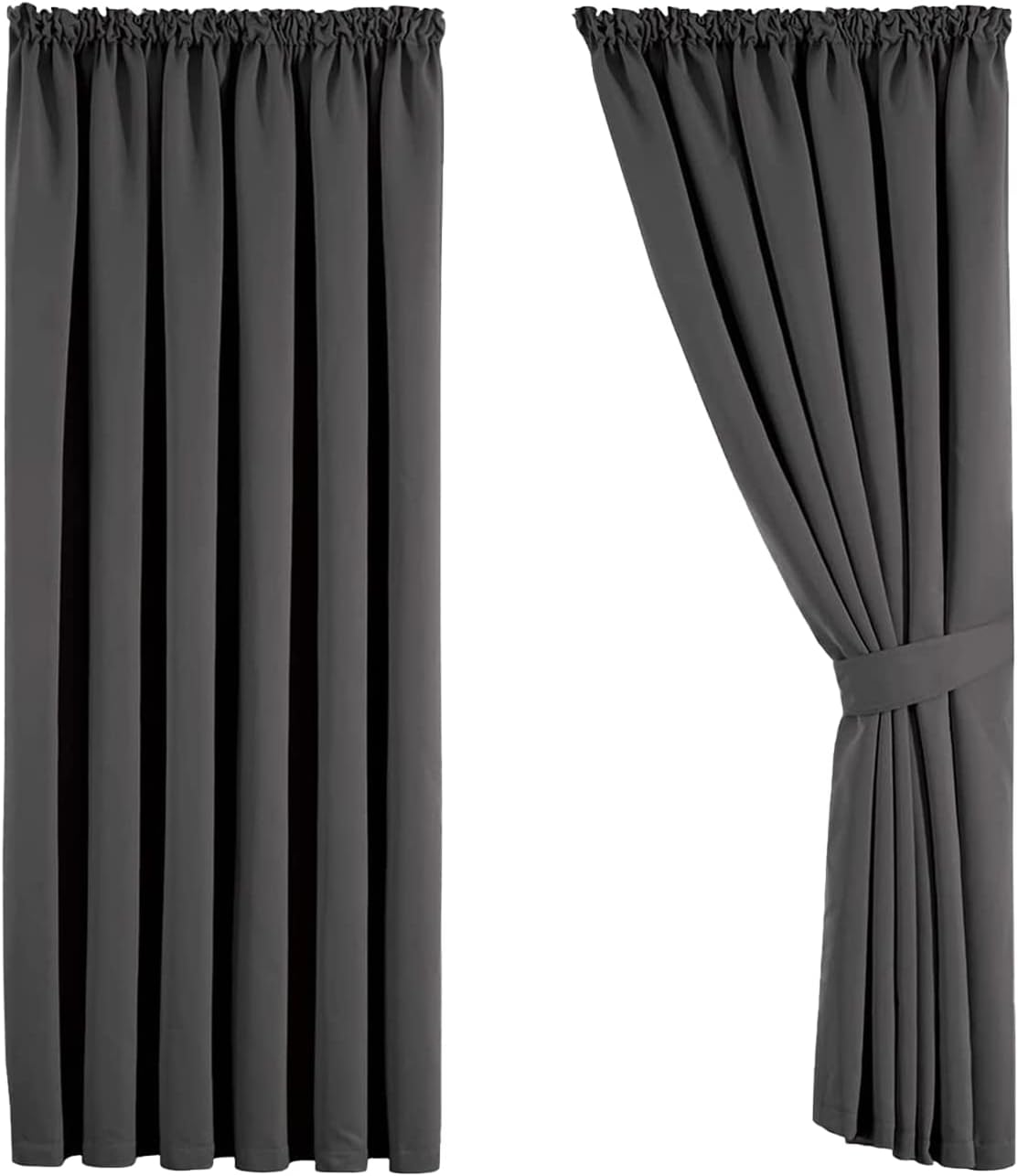 Detalle de Aspire Homeware Grey Blackout Curtains (Pencil Pleat) for Bedroom & Living Room, 46 x 54 inch pair