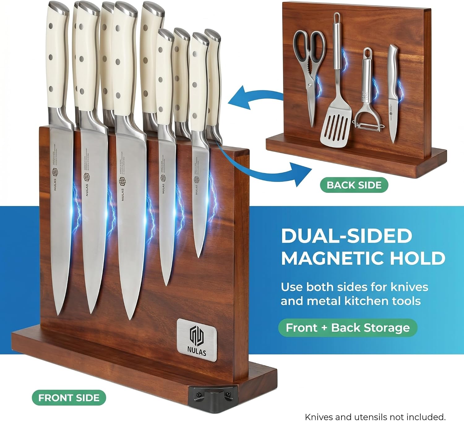 Detalle 2 de Magnetic Knife Block with Built-in Sharpener — Double-Sided, Holds Up to 12 Knives & Metal Tools