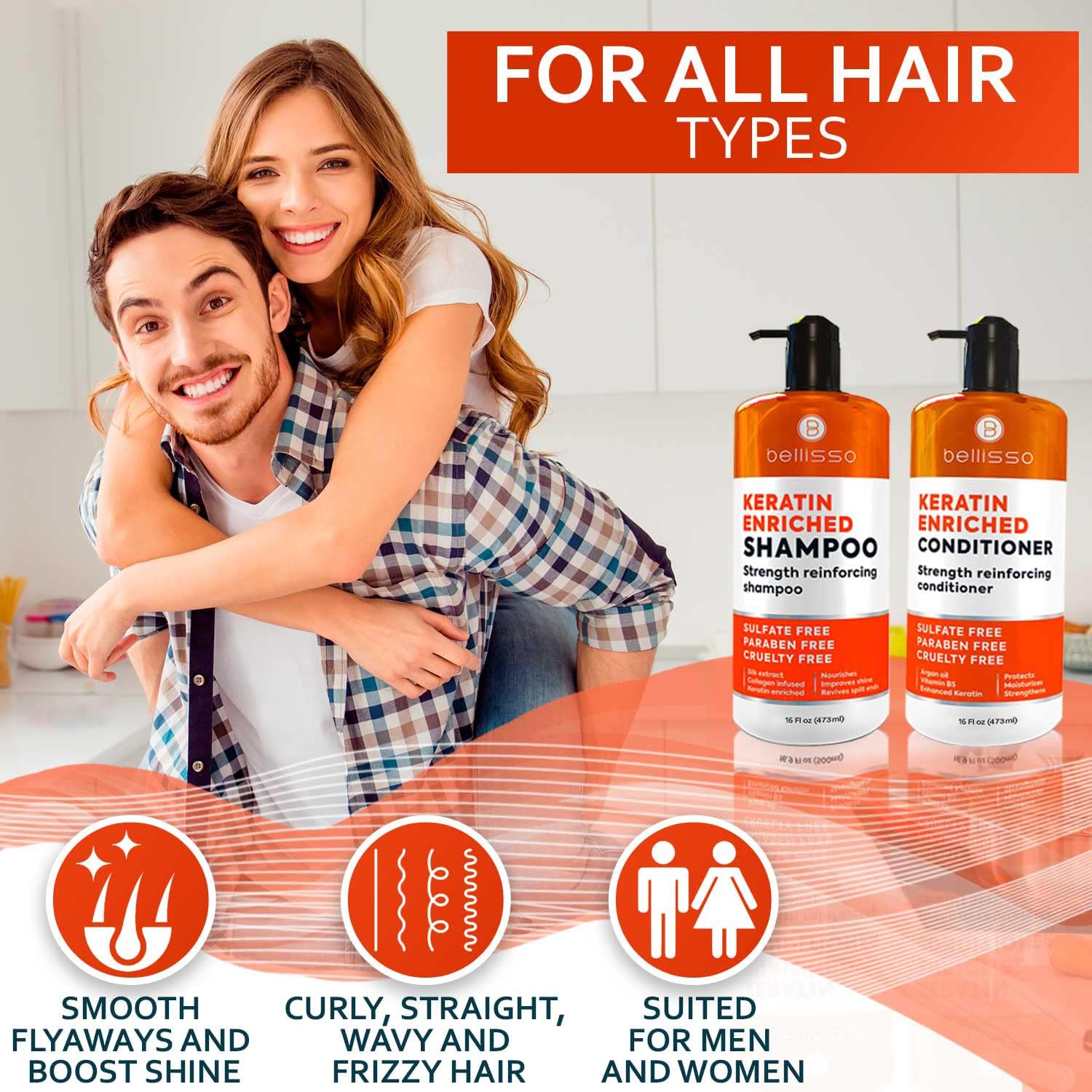Detalle de Bellisso Keratin Shampoo and Conditioner Set, Sulfate- and Paraben-Free
