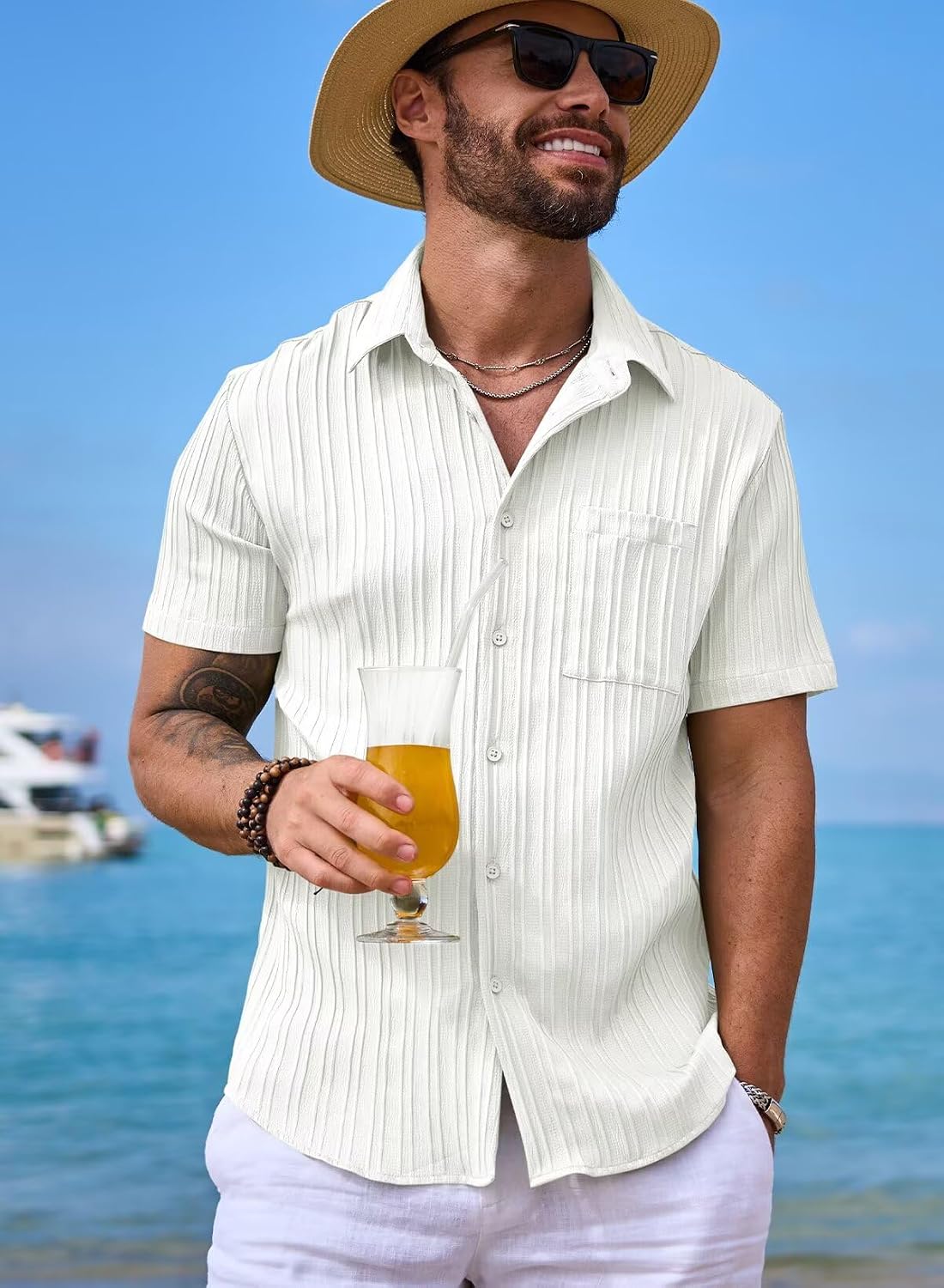 Thumbnail 3 de JMIERR ZM5M255767-P Men's Short-Sleeve Button-Up Shirt, Textured Polyester