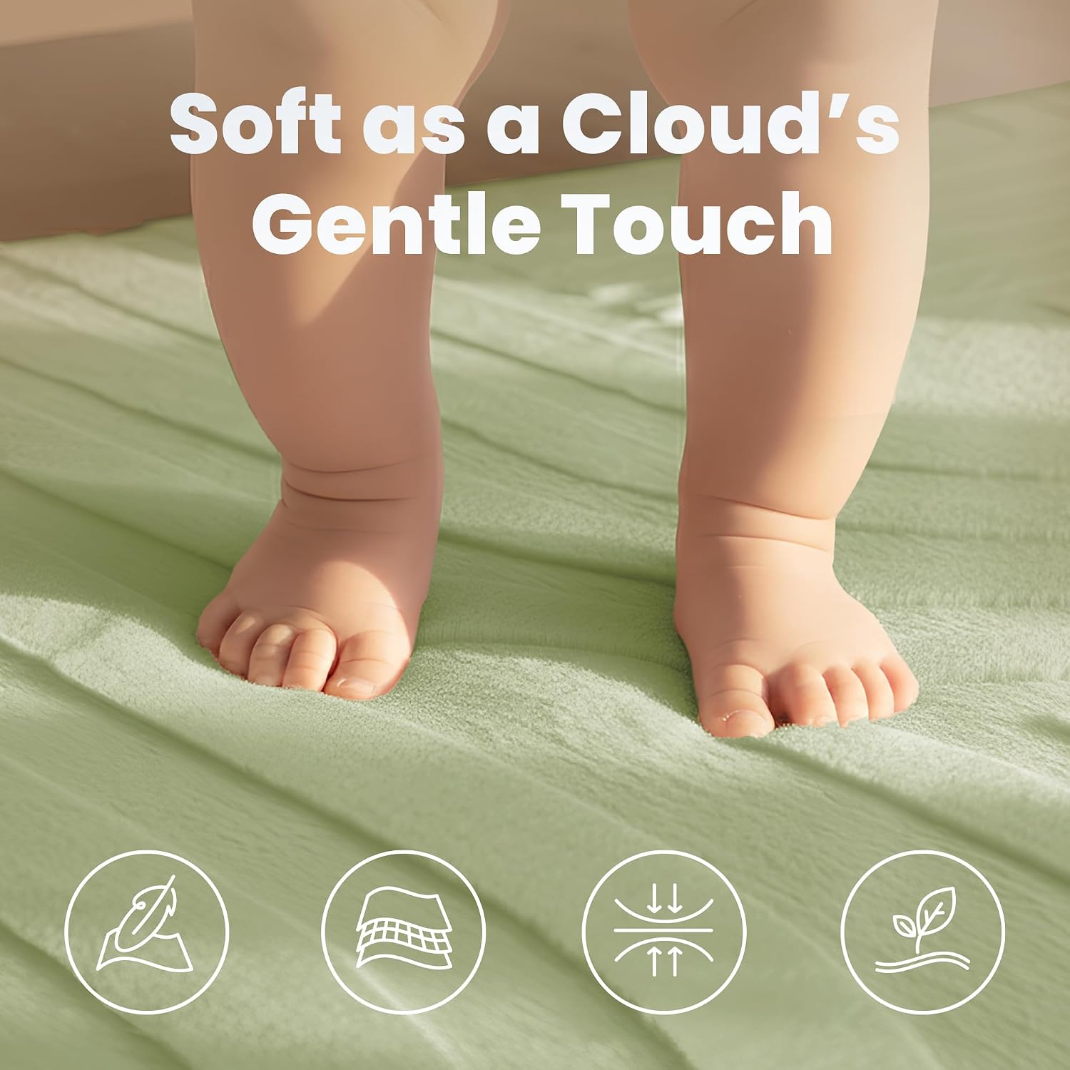 Detalle 2 de Huloo Sleep 1.3-Inch Fluffy Baby Play Mat, Sage Green, 3D Carved, 4' x 6