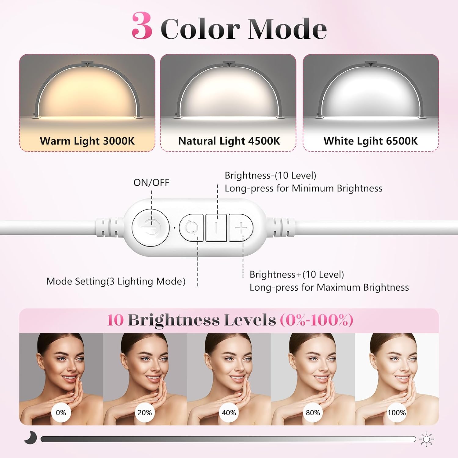 Detalle de Yokilly F-700A Half Moon Nail Desk Light, Foldable LED with 3 Color Modes