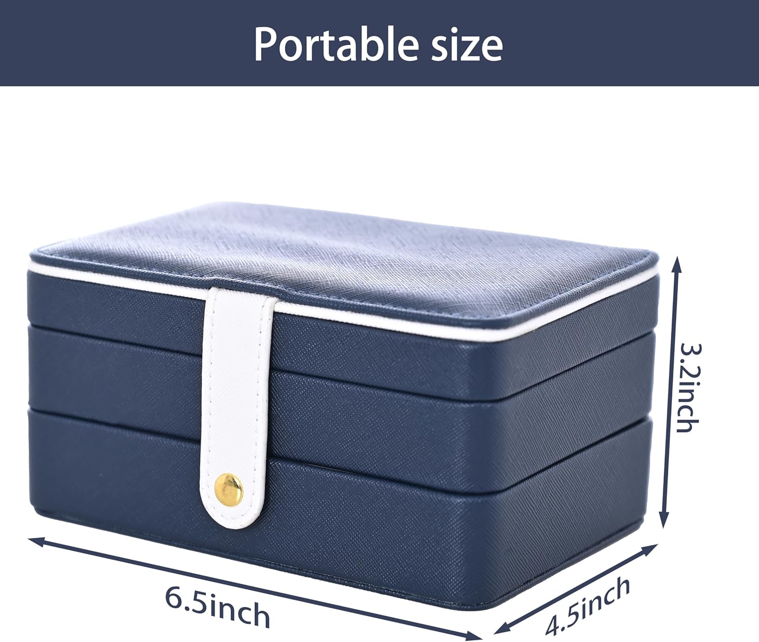 Thumbnail 2 de Jewellery Box, 3-Layer Leather Jewellery Storage Box – Portable Travel Organiser in Blue