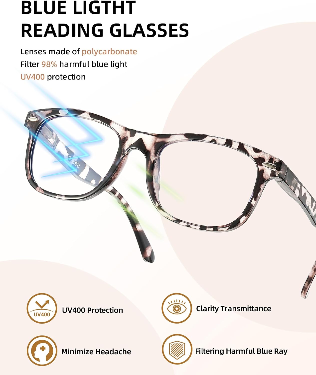 Detalle de JOLISU 5 Pack Reading Glasses for Women — Blue Light Blocking, Spring Hinge Readers (2.00)