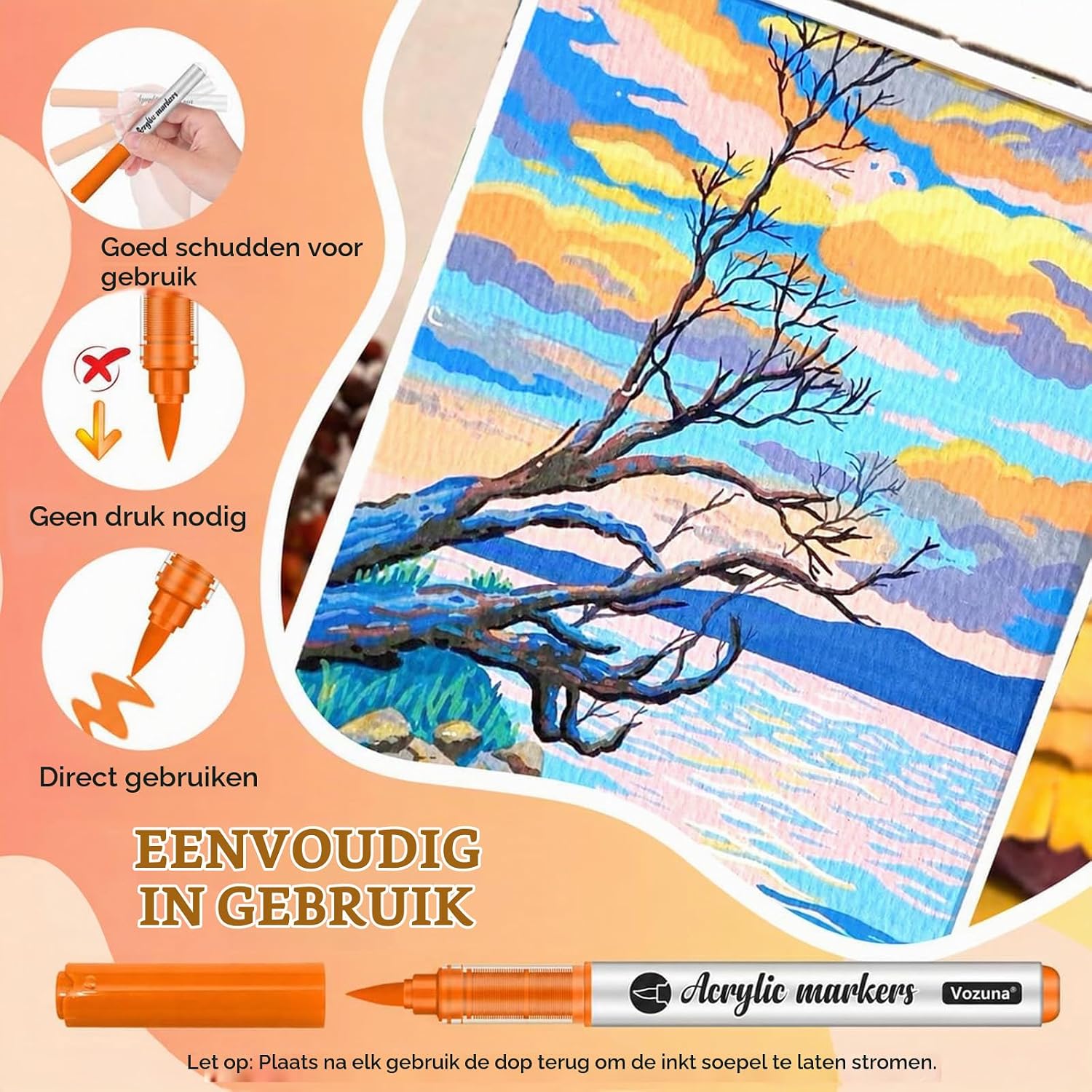 Thumbnail 3 de Vozuna 120 kleuren acrylmarkers met flexibele penseelpunt van 1–5 mm