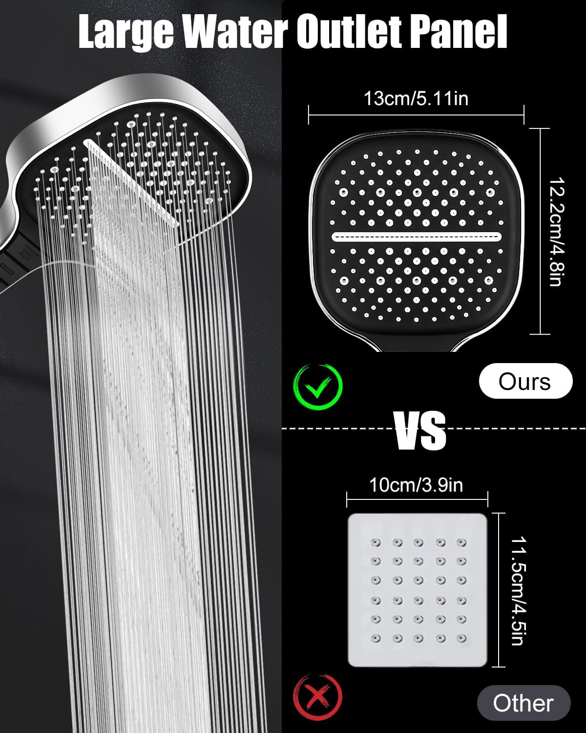 Thumbnail 2 de Soffione ad alta pressione quadrato cromato con 7 funzioni (universale, a parete)