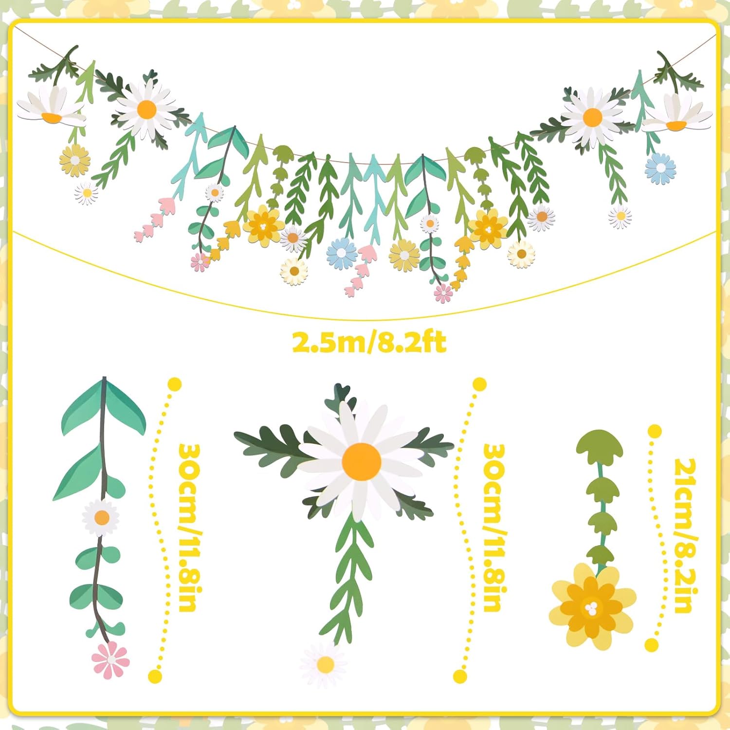 Thumbnail 1 de SUNBEAUTY Flower Paper Garland (Wildflowers) – Wildflower paper banner for indoor or outdoor party backdrops (20 pcs)