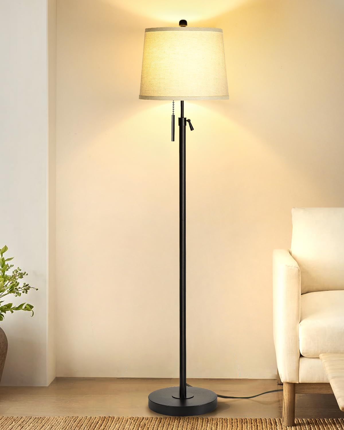Detalle de Qingmiao Stehlampe Wohnzimmer Modern – höhenverstellbar, Stoffschirm, 3 Farbtemperaturen, E27
