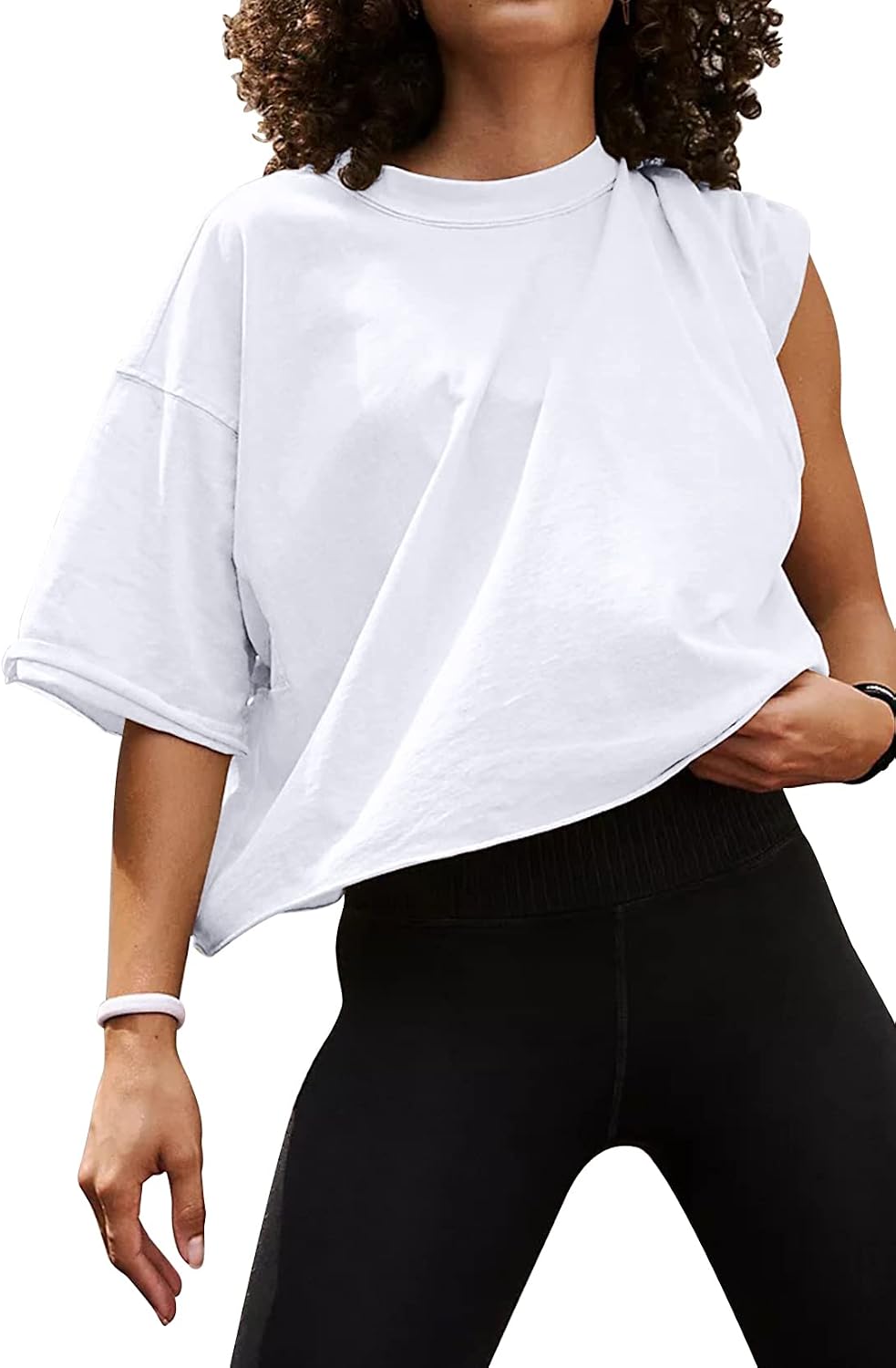 Detalle de Women's Oversize Workout Crop Tops: Casual, Loose, Great for Yoga and Running