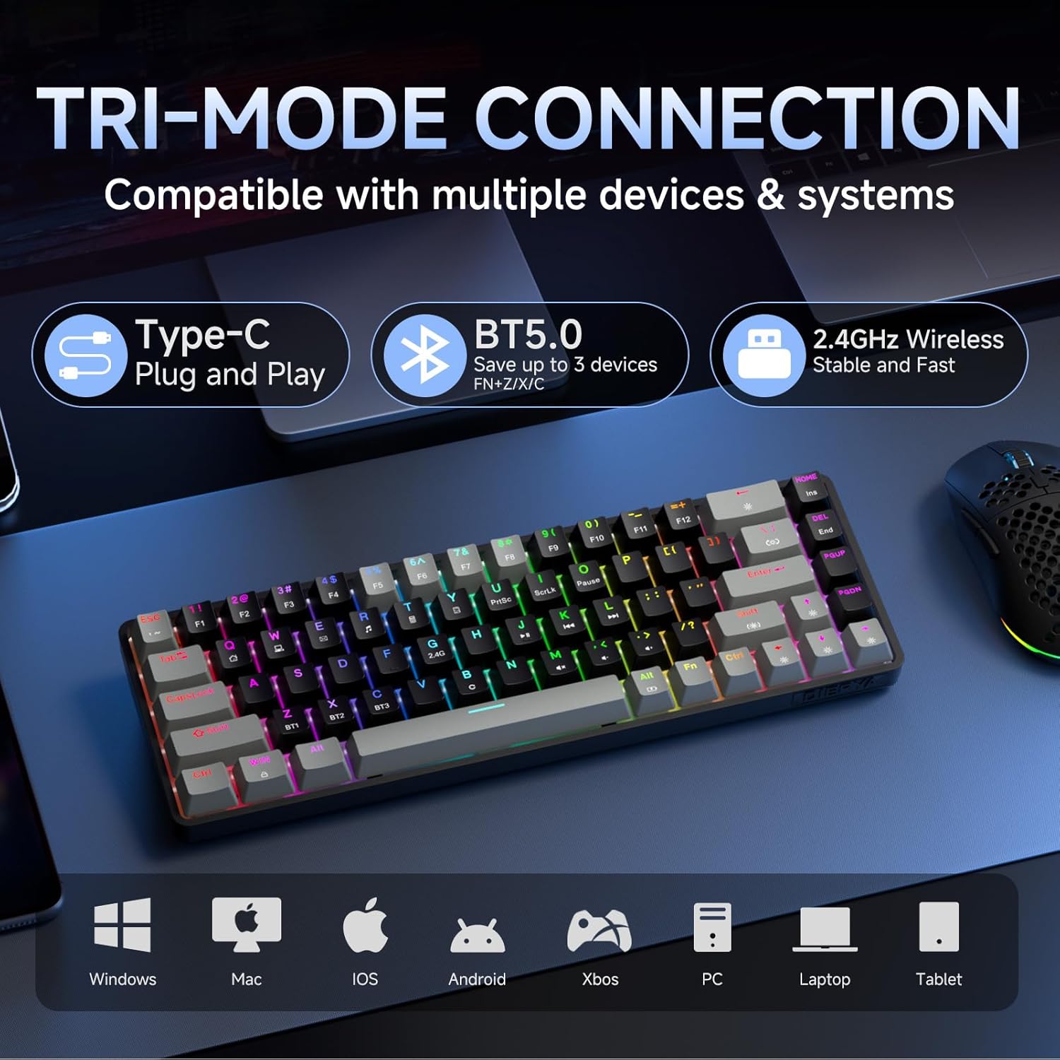 Detalle de Dierya DK68 tastiera gaming 60% wireless