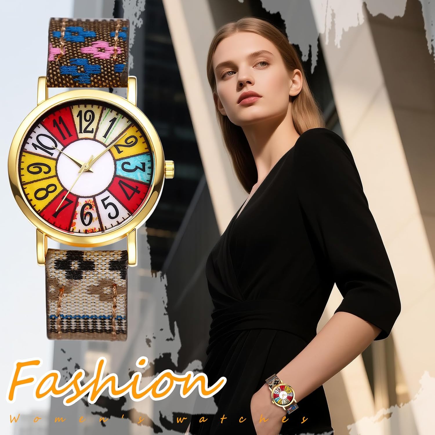Thumbnail 5 de OIDEA Damen Armbanduhr „Boho Hippie“ im Vintage-Bohemian Stil mit Leder- und Stoffarmband