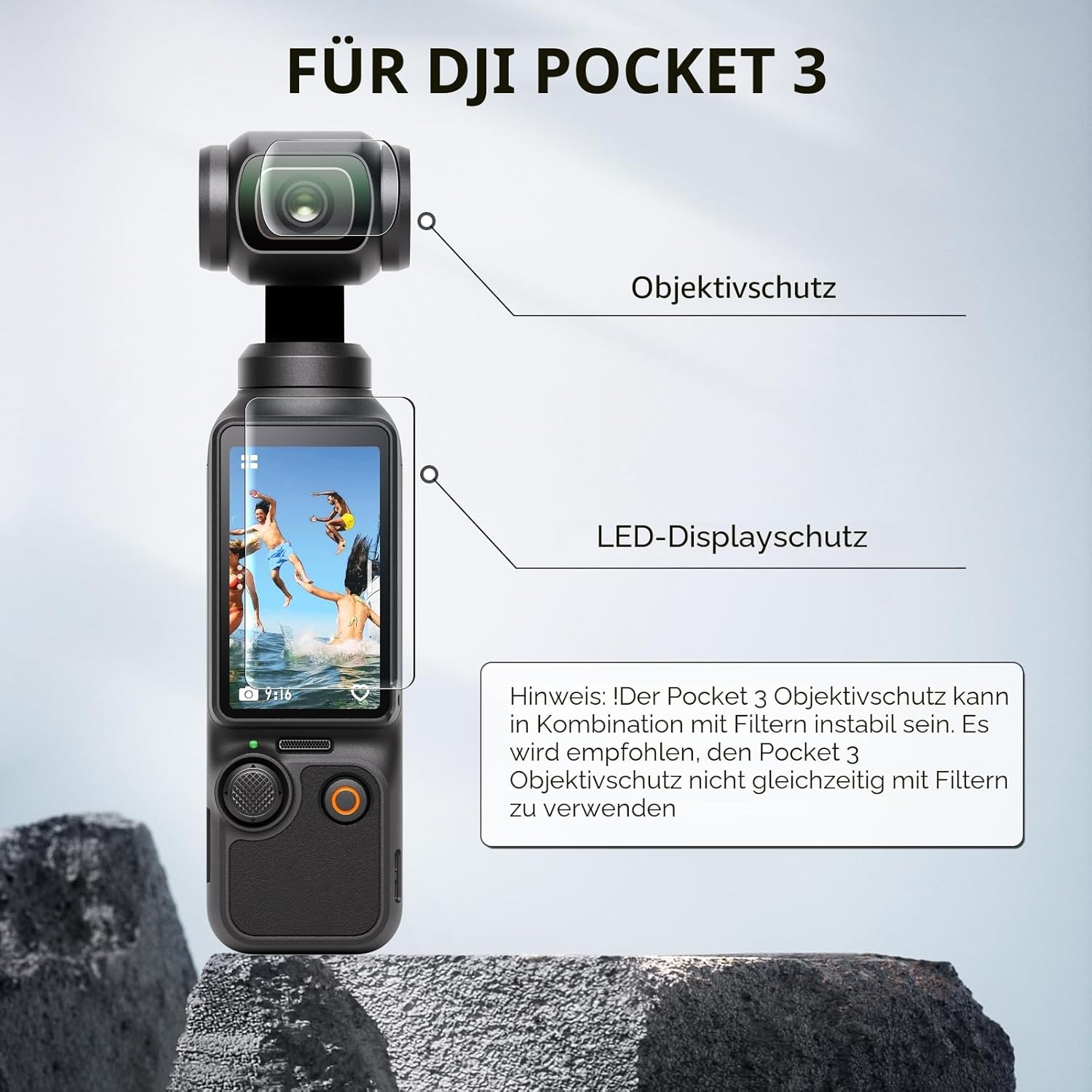 Detalle de FPVtosky 2× Objektivschutz & Displayschutzfolie für DJI Osmo Pocket 3 / Pocket 3 Creator Combo (gehärtetes Glas, 9H)