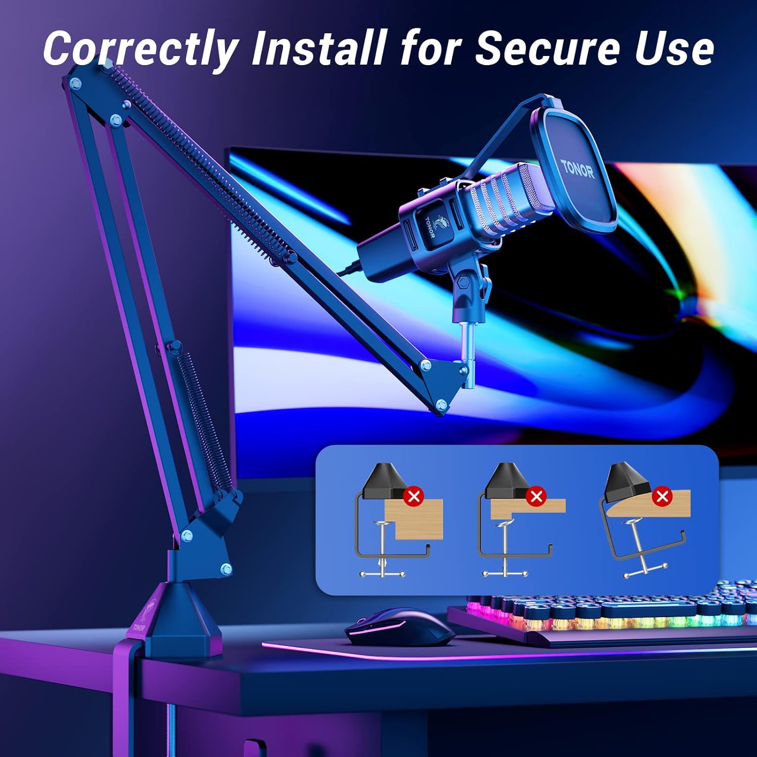 Thumbnail 5 de TONOR Micro PC USB – Microphone à condensateur avec bras et accessoires pour streaming gaming et voix-off