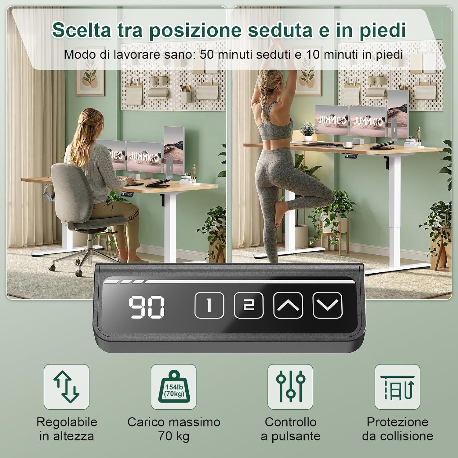 Thumbnail 3 de JUMMICO Scrivania regolabile in altezza 100×60 cm beige – telecomando a 4 tasti e memoria