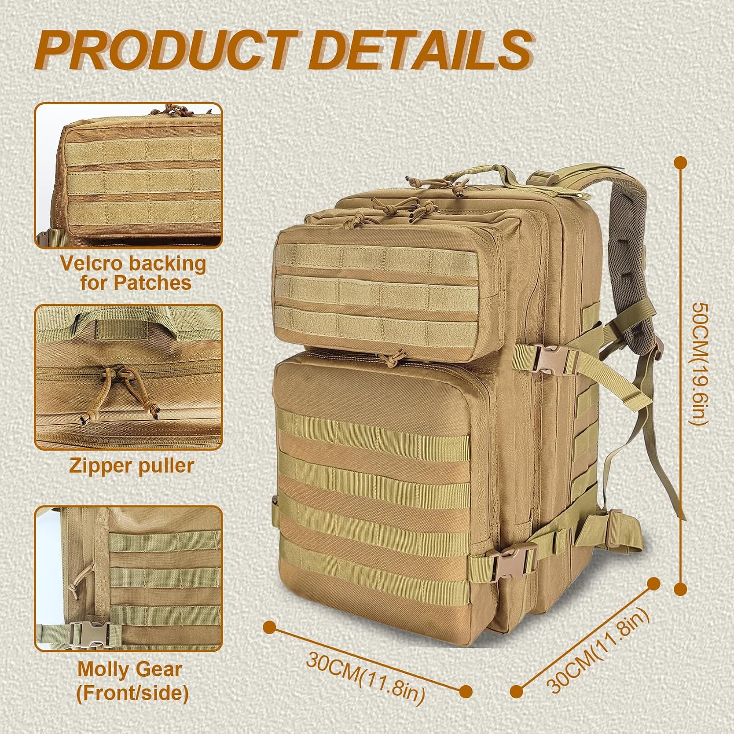 Detalle 2 de Militär Rucksack Herren 45L – Groß, wasserdicht, vielseitig einsetzbar