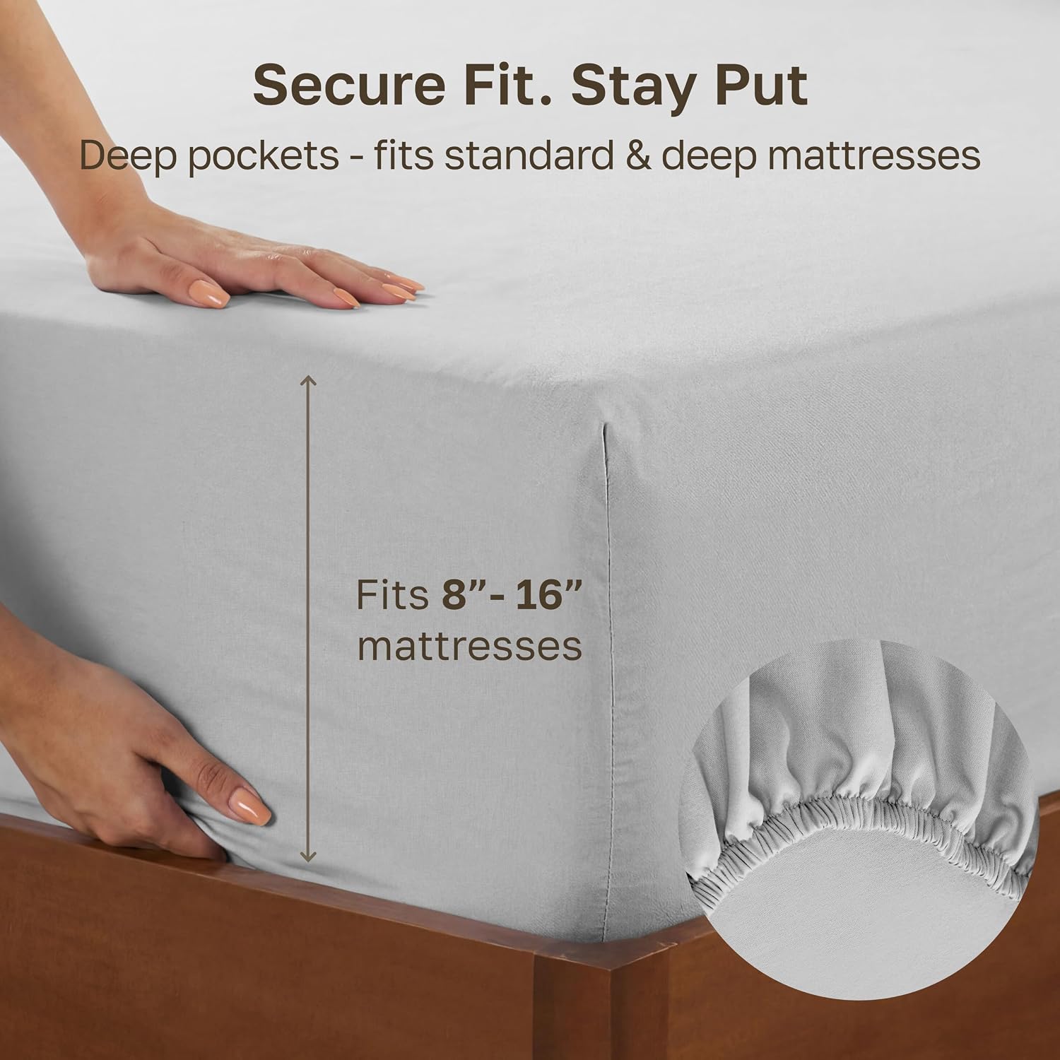 Detalle 2 de California Design Den 840307126726 King Fitted Sheet, Cotton Sateen, 400 Thread Count