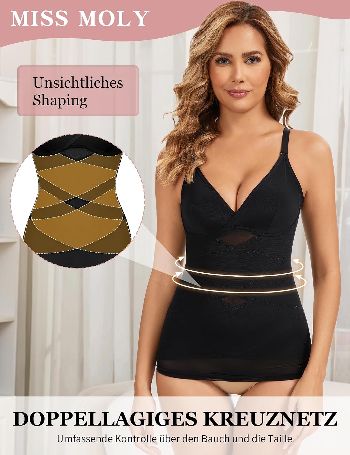 Detalle de MISS MOLY unterhemd, mesh-shapeweartop met kruissteun en buikcontrole