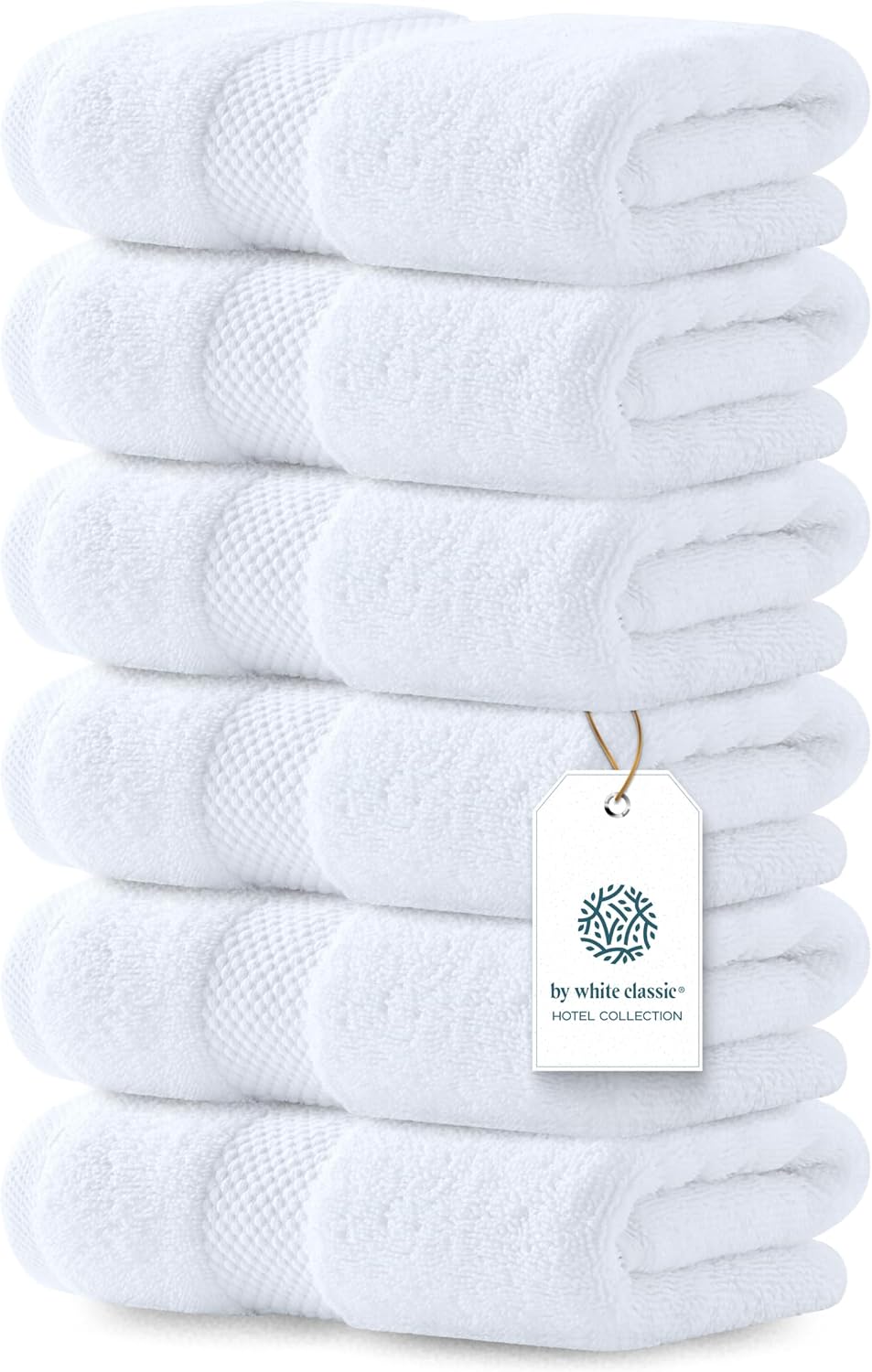 Detalle de Luxury White Hand Towels - 100% Turkish Cotton, 16x30 inches (Set of 6)