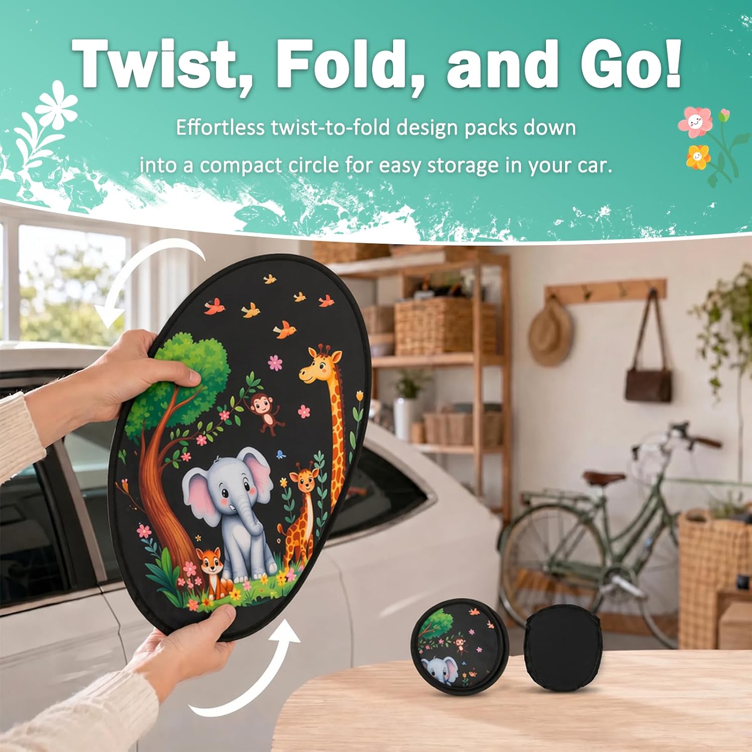 Thumbnail 6 de SINAYREK Pare-Soleil Voiture Bébé – Lot de 2 avec motifs animaux, 44 x 36 cm, ventouses incluses