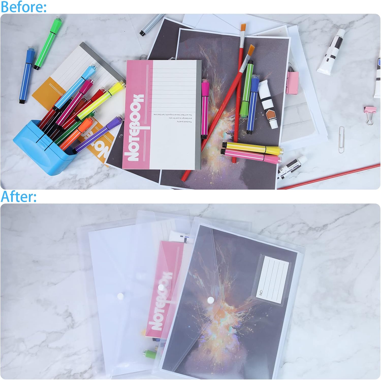 Thumbnail 5 de A4 Clear Plastic Wallets with Popper Buttons – 30 Pack Document Folders with Label Pockets