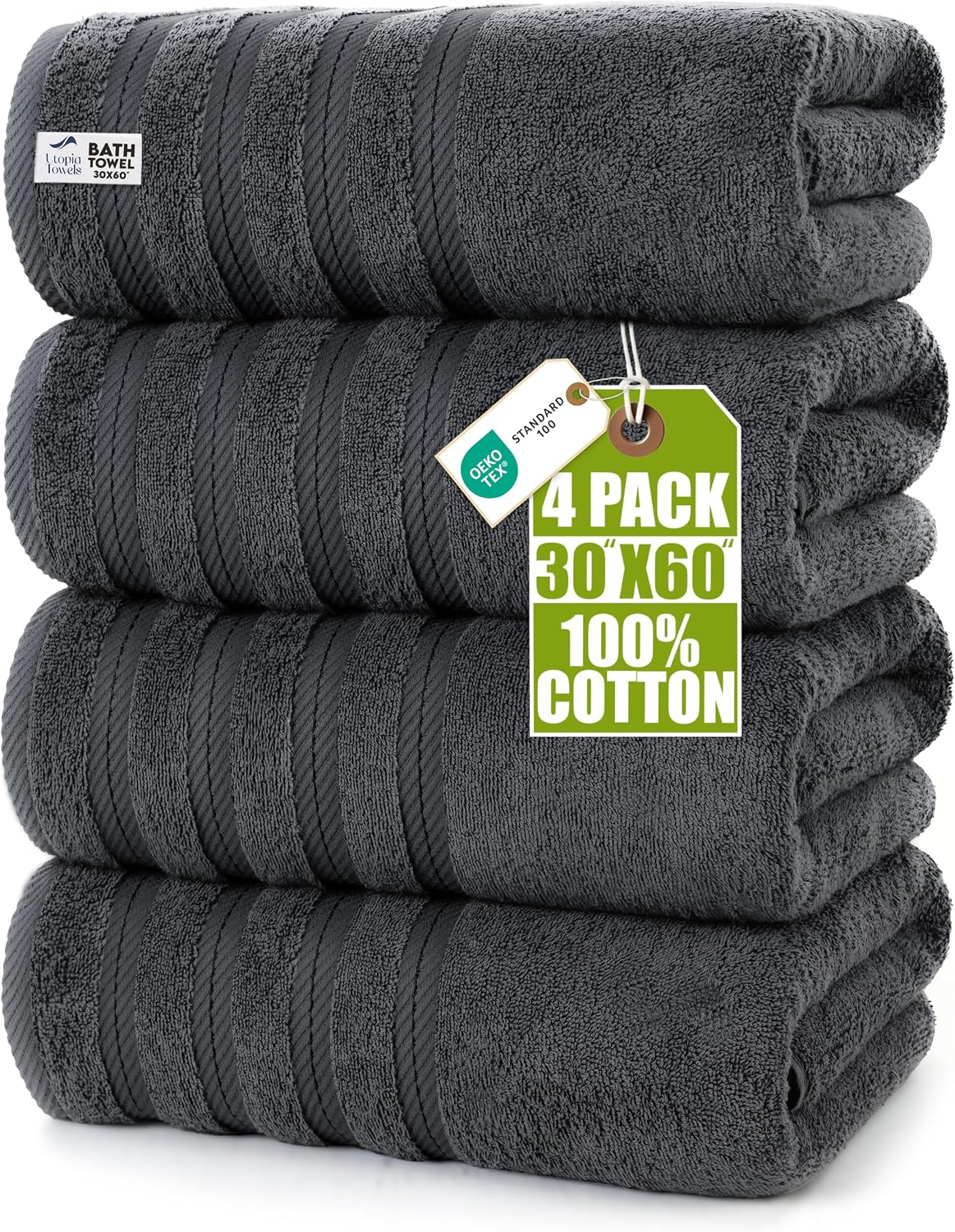 Detalle de Utopia Towels UT01197US XL Bath Towels, 30 x 60 in, 100% Cotton, Grey