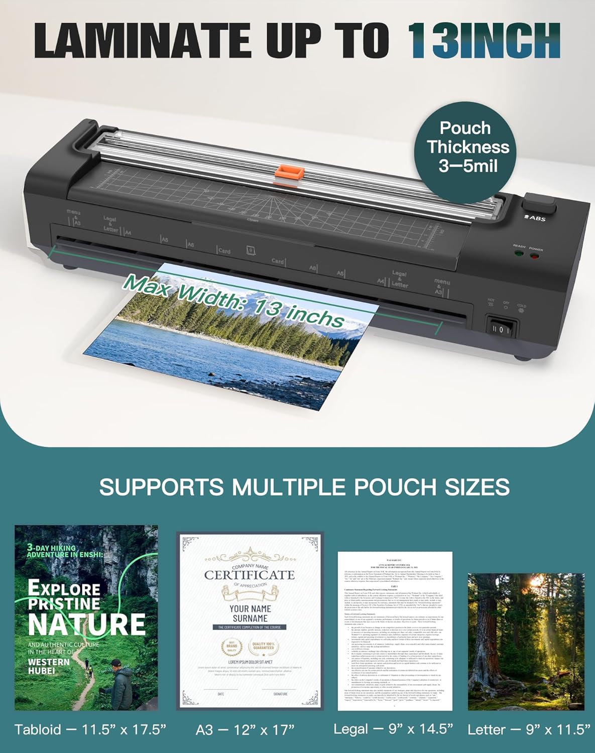 Thumbnail 2 de A3 Laminator Machine with 20 Laminating Sheets, Multi Function Laminator with Paper Trimmer Corner Rounder for Office School Business Home Use, Black
A3 Laminator Machine with 20 Laminating Sheets, Mu…