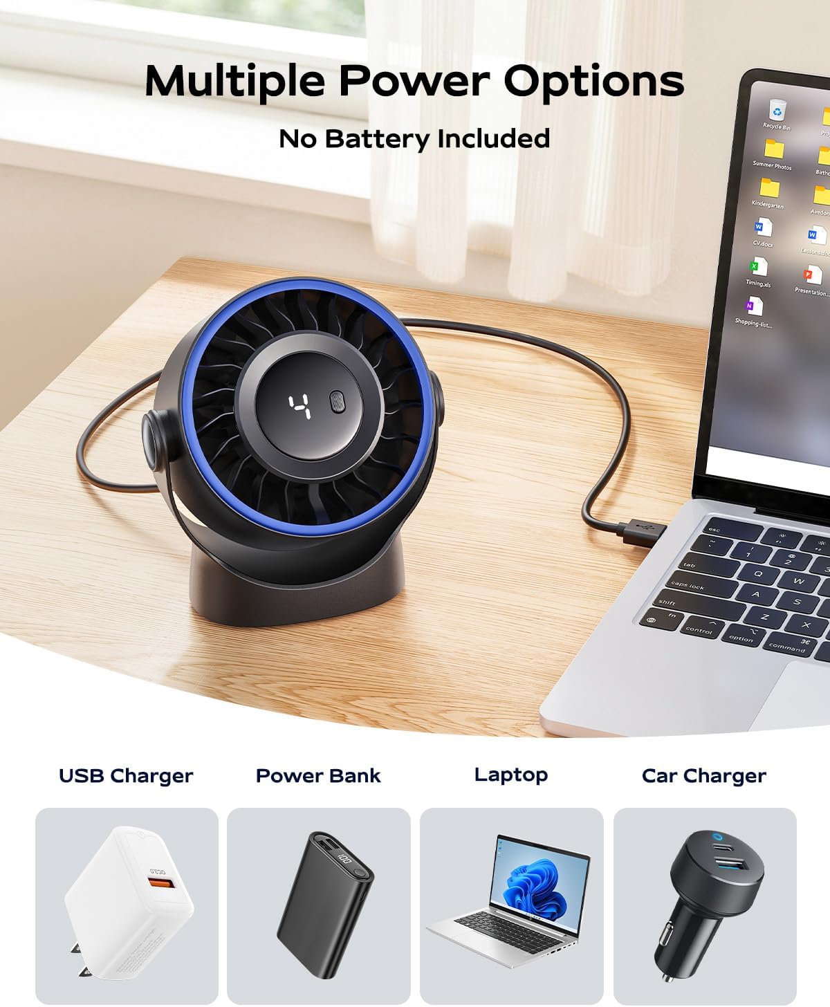 Thumbnail 6 de SWEETFULL USB Desk Fan: 4-Speed, Quiet, 360° Rotatable and Portable