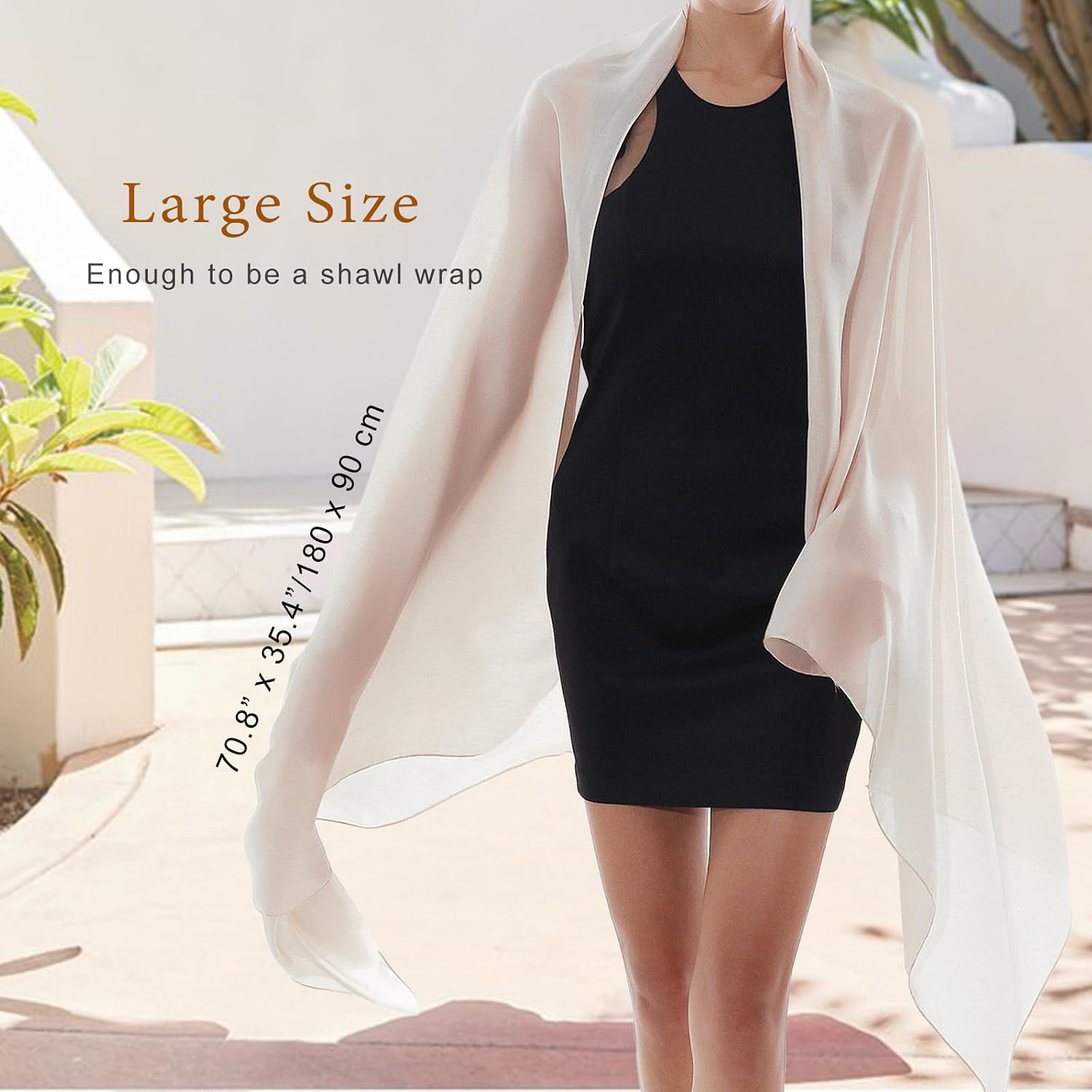 Thumbnail 3 de RIIQIICHY Foulard Sciarpa Seta Donna Beige: leggerezza elegante per cerimonie e sera
