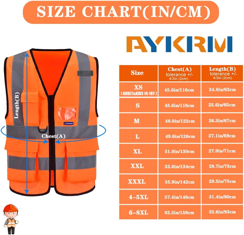 Thumbnail 1 de AYKRM 21 Farben Sicherheitsweste mit Reflektorstreifen, Reißverschluss und Taschen (Warnschutz)