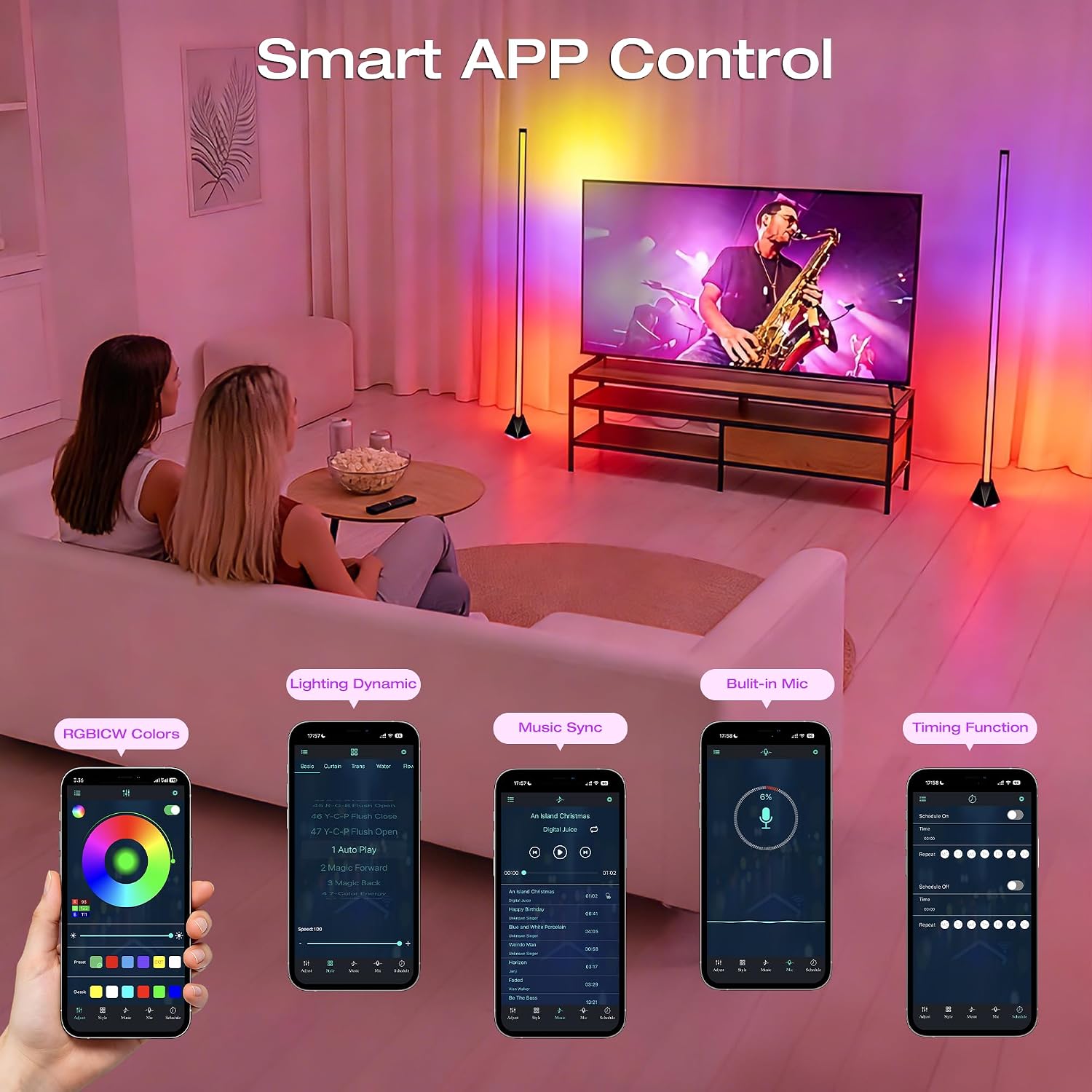 Thumbnail 1 de Corner Floor Lamp with App and Remote Control for Mood Lighting