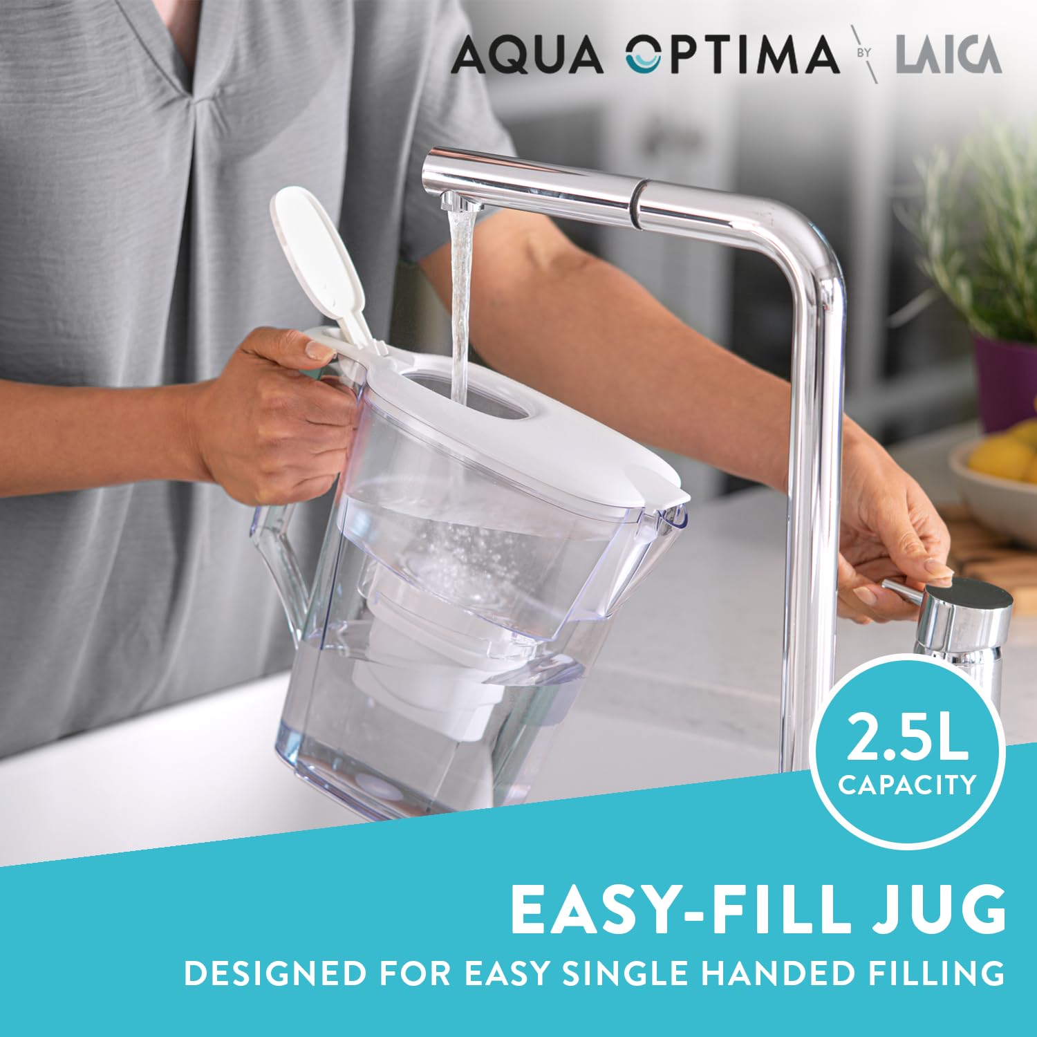 Thumbnail 2 de Aqua Optima Liscia 2.5L Water Filter Jug with 3 Evolve+ Cartridges (Fridge & dishwasher friendly) - White