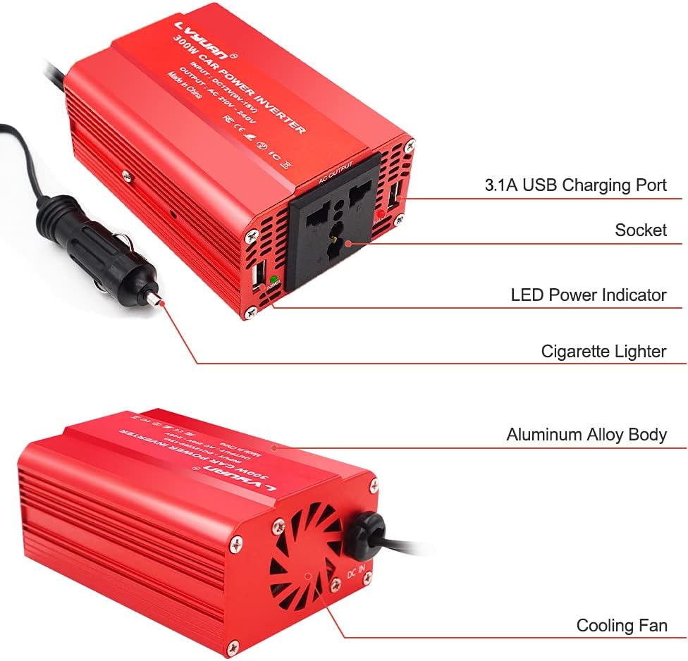 Detalle de Cantonape 300W Car Power Inverter 12V to 230/240V with Dual USB Ports