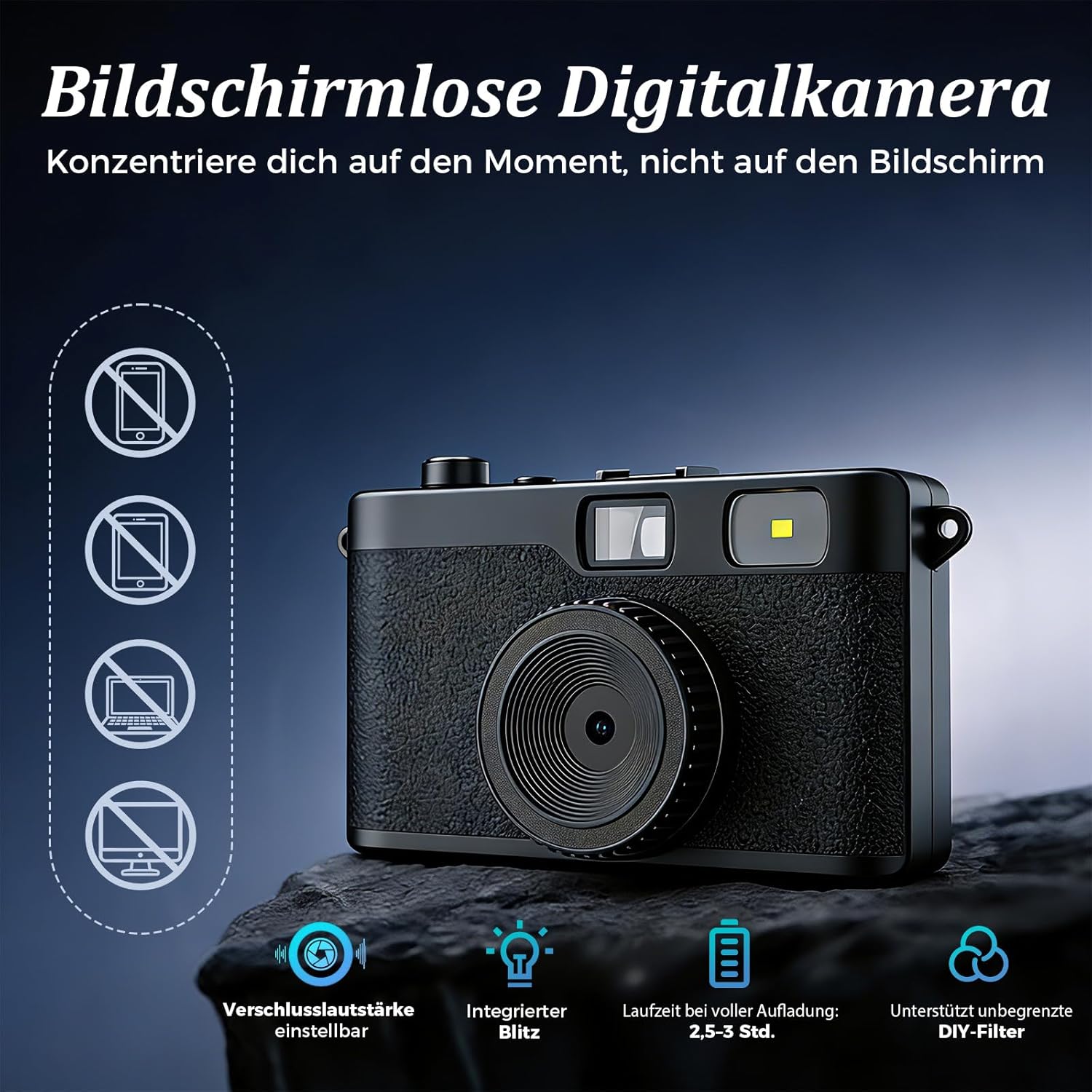 Thumbnail 1 de Retro-Digitalkamera ohne Bildschirm mit Blitz, 12-MP-Fotos und 32-GB microSD (OTG) – Schwarz, Retro-Digitalkamera-Ersatz für Einwegfotos
