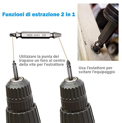 Detalle de Diyife Estrattori Viti Danneggiate – Set da 6 pezzi in acciaio HSS 4341 per rimuovere viti danneggiate