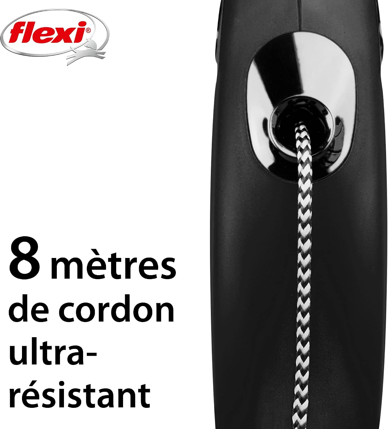Detalle de flexi Classic S — Laisse rétractable à corde de 8 m pour chiens jusqu'à 12 kg (Noir)
