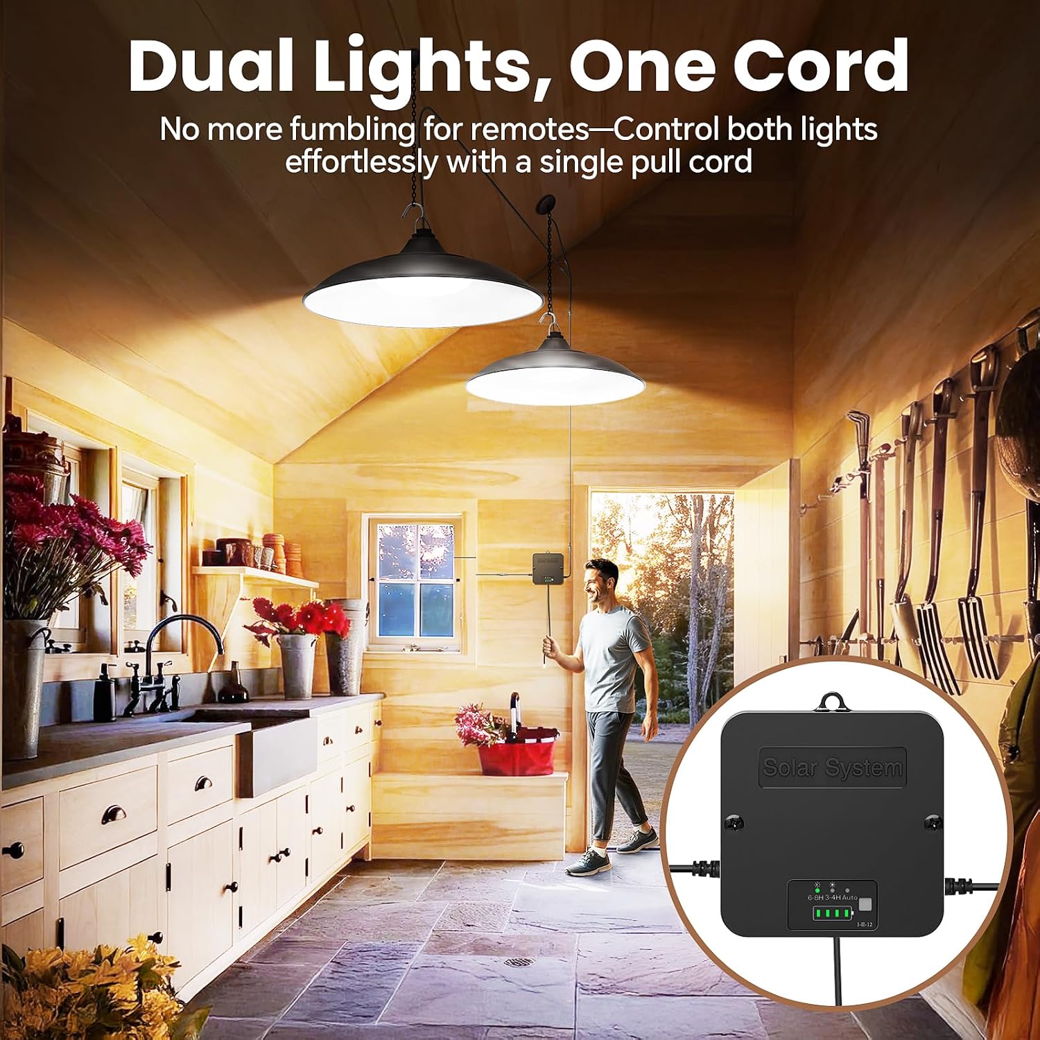 Detalle 2 de APILAB DP050AB2 Solar Shed Light, Dual 2,000-Lumen Pendant, 6500K