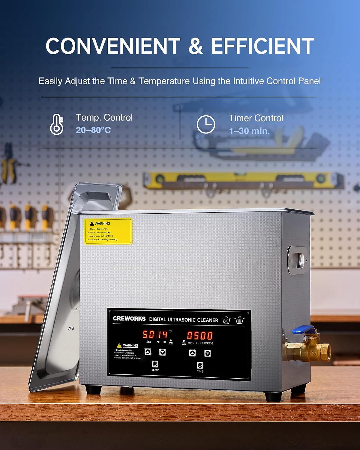 Detalle de CREWORKS DUC-M106 6 L Ultrasonic Cleaner with Heater, Timer and Digital Controls