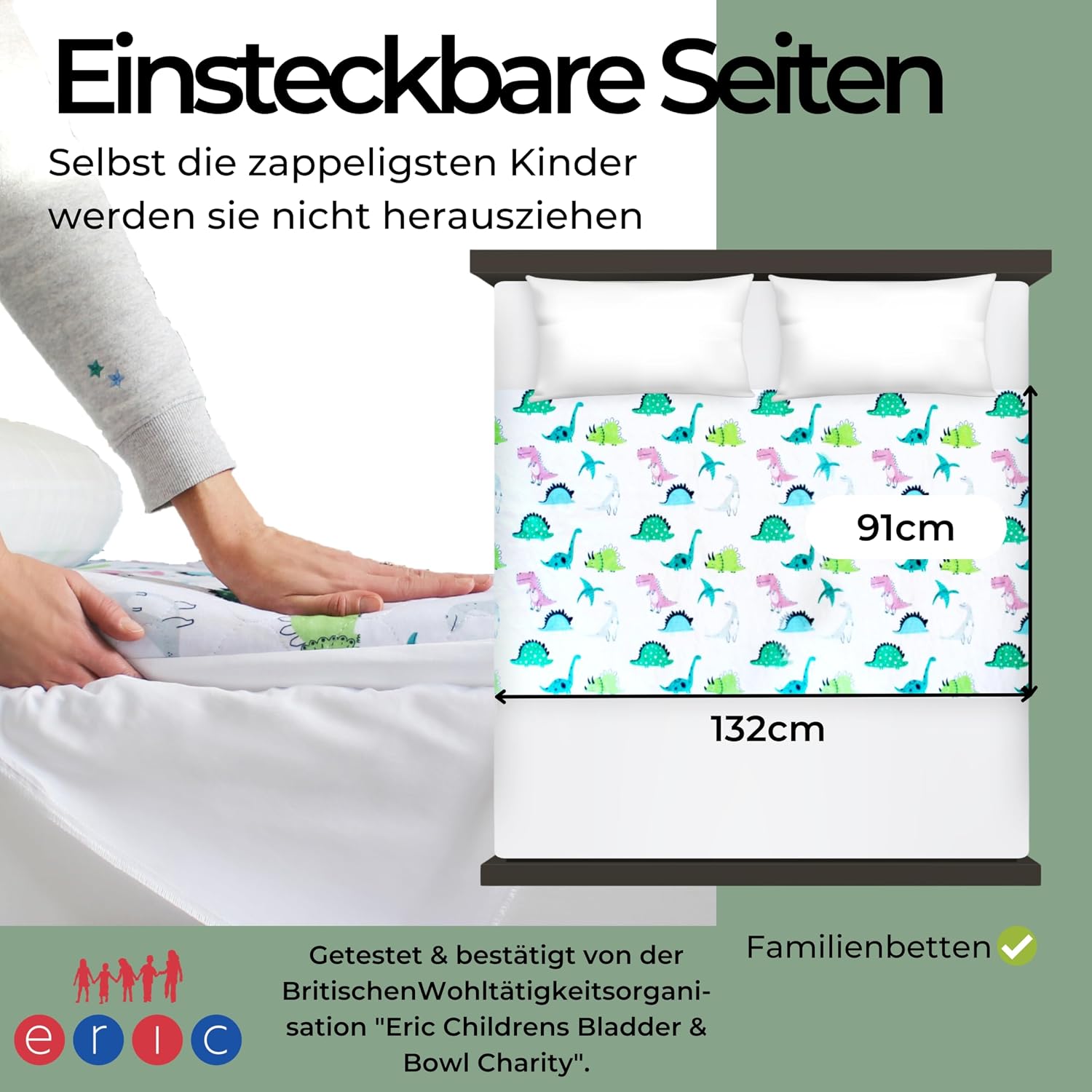 Thumbnail 2 de Hygge Sheets Bettunterlage wasserdicht für Kinder & Jugendliche – 91 cm Länge, bis 140 cm Breite, Dinosaurier-Design
