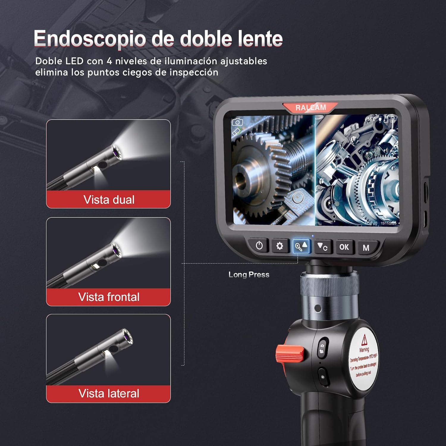 Detalle 2 de Ralcam Cámara Endoscópica con Luz 8,5 mm Pantalla 5