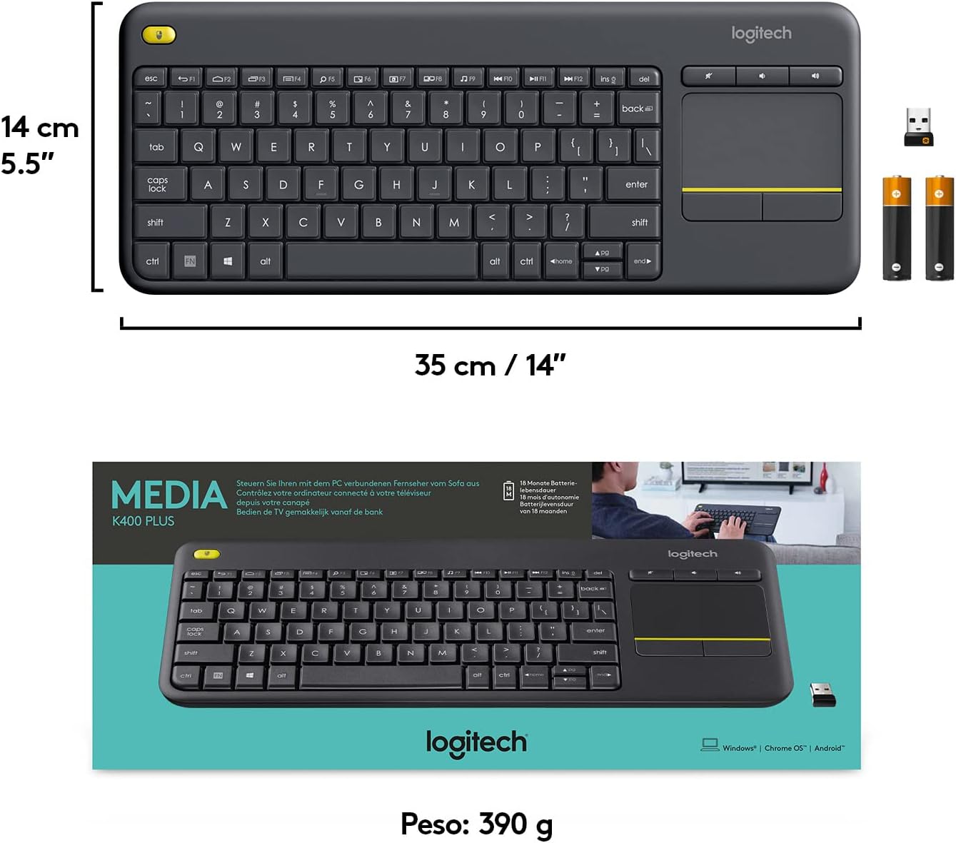 Thumbnail 2 de Logitech K400 Plus Tastiera Wireless Touch TV